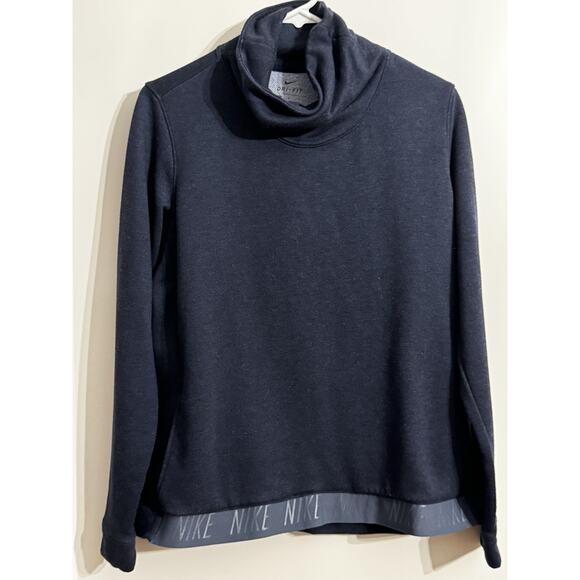 Nike Dri Fit Funnel Cowl Neck Navy Pullover Sweatshirt Women's Sz L Workout - Picture 1 of 10